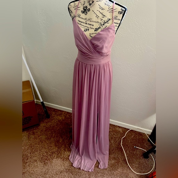 David's Bridal Dresses & Skirts - David Bridal spaghetti strap ruched waist mesh bridesmaid dress